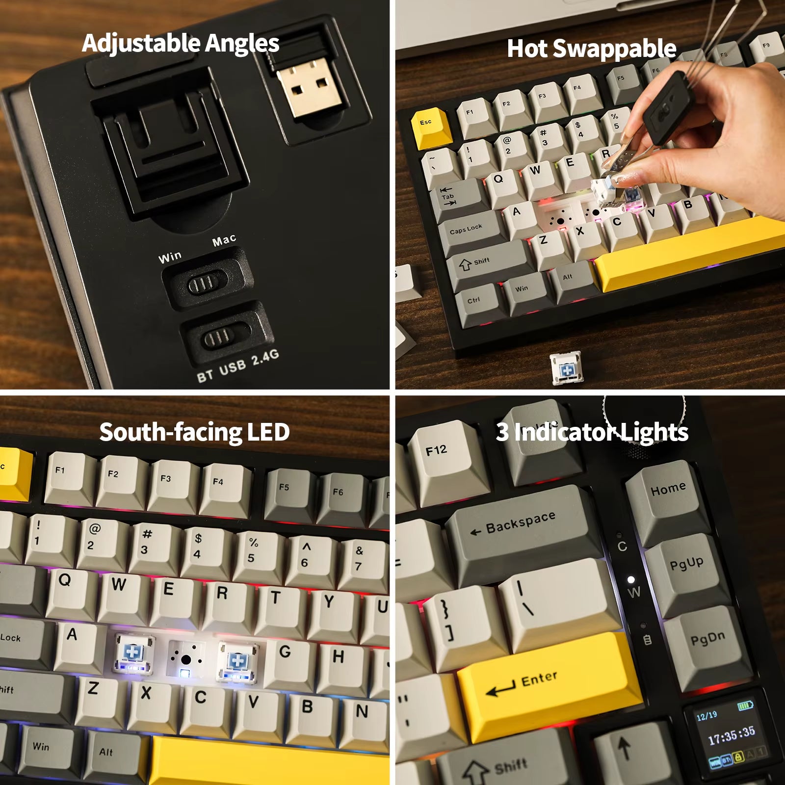 AK820 Pro 75% Gasket-Mounted Bluetooth 5.1/2.4G Wireless/Wired Mechanical Keyboard with TFT Screen for Mac/Win