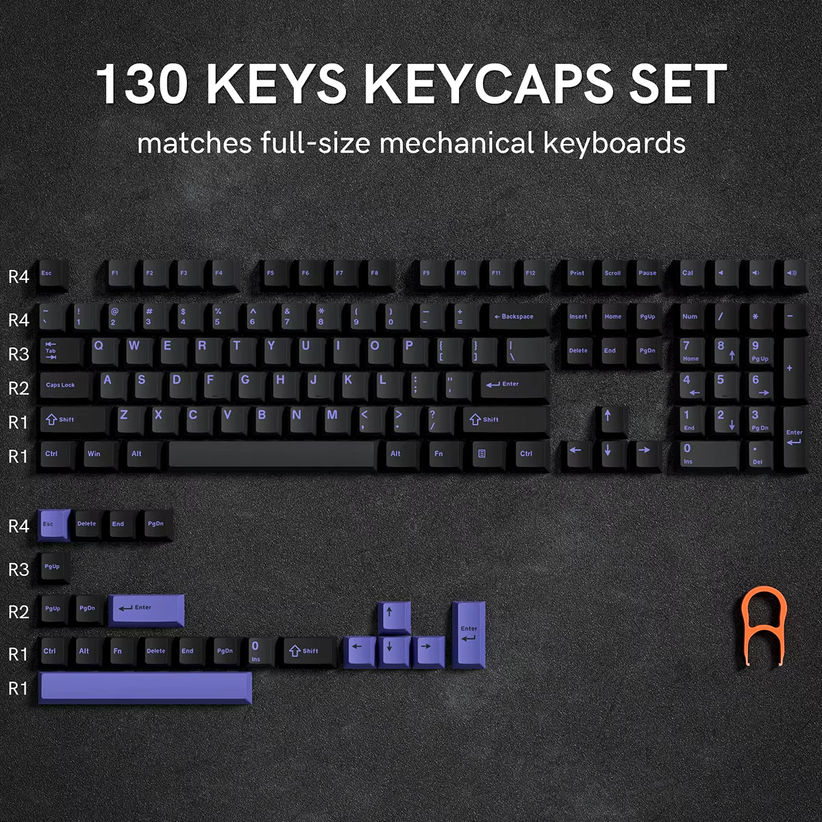 130 Keys Retro Black Purple PBT Keycap Double Shot Cherry Profile Key Caps for Cherry MX Switches Mechanical Gamer Keyboard