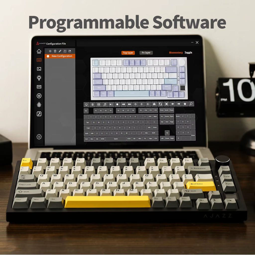 AK820 Pro 75% Gasket-Mounted Bluetooth 5.1/2.4G Wireless/Wired Mechanical Keyboard with TFT Screen for Mac/Win