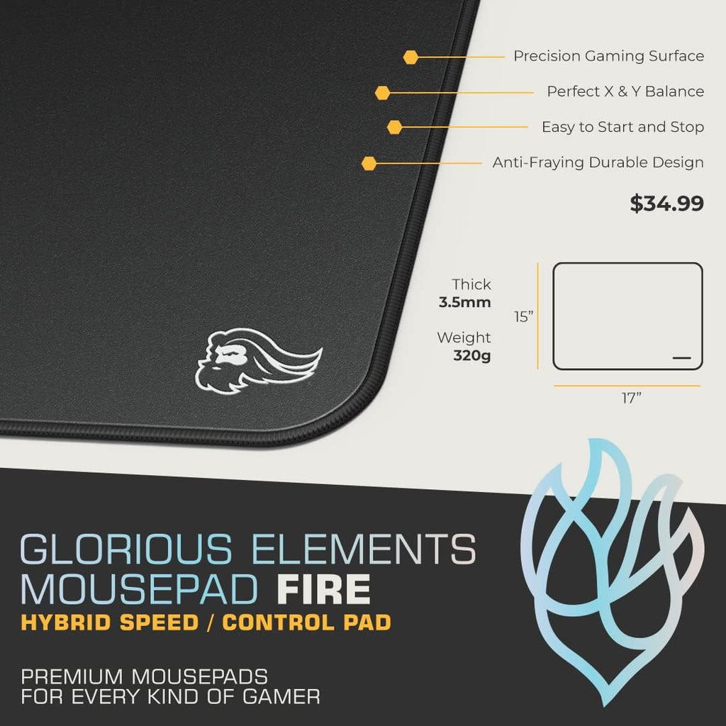 Elements Gaming Mousepad - Extra Large Mouse Pad XL - Foam Core Hybrid Cloth - Gaming Desk Pad 15"X17" (FIRE)