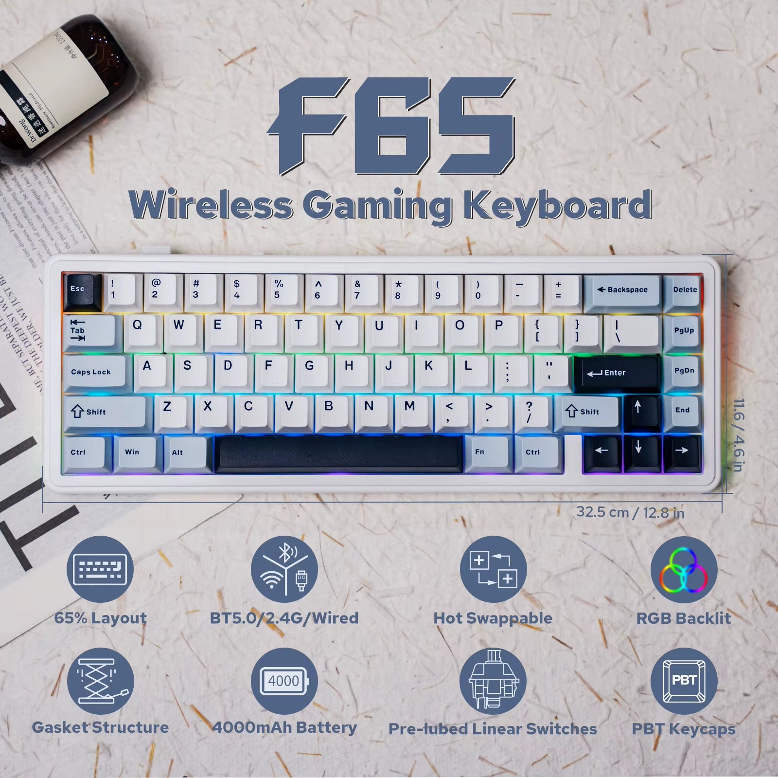 EPOMAKER X  F65 65% Layout Hot-Swap Gasket-Mounted Wired/Bluetooth/2.4G Wireless Mechanical Keyboard for Mac/Win