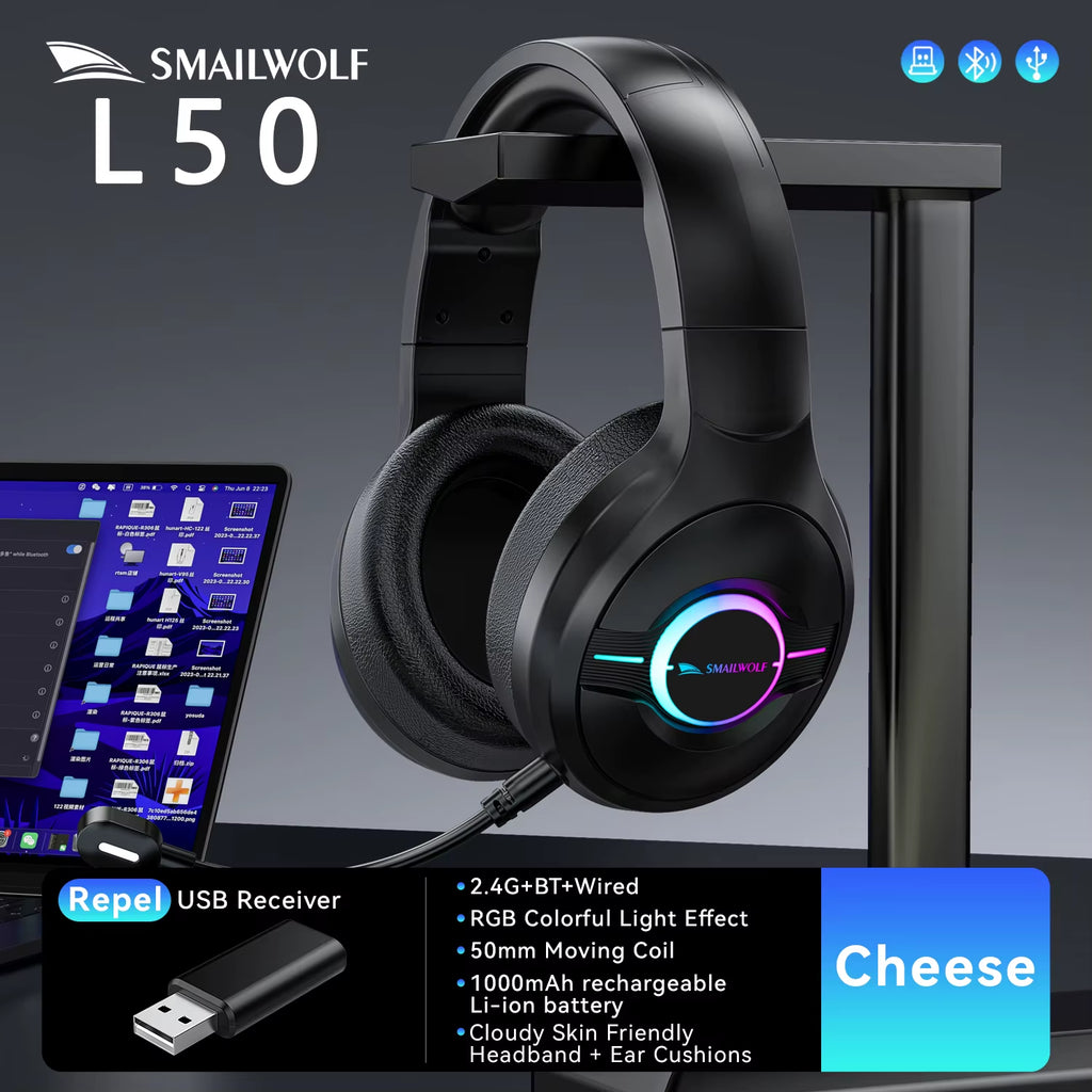 -L80 Bluetooth Wireless Three-Mode Headphones Headset Lightweight Headset 2.4G Gaming Headsets Sports Bass