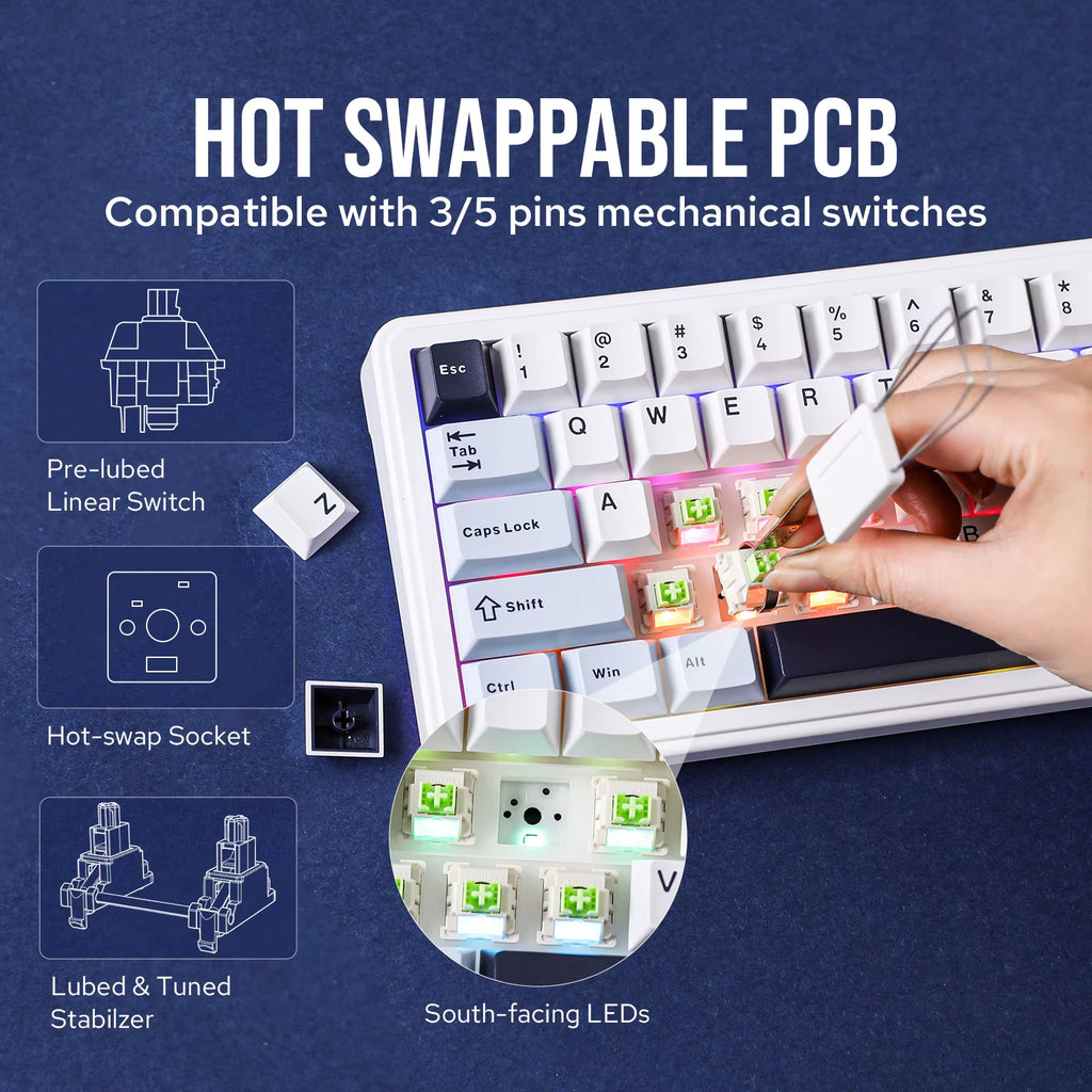 EPOMAKER X  F65 65% Layout Hot-Swap Gasket-Mounted Wired/Bluetooth/2.4G Wireless Mechanical Keyboard for Mac/Win