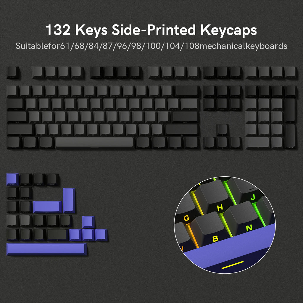 130 Keys Retro Black Purple PBT Keycap Double Shot Cherry Profile Key Caps for Cherry MX Switches Mechanical Gamer Keyboard