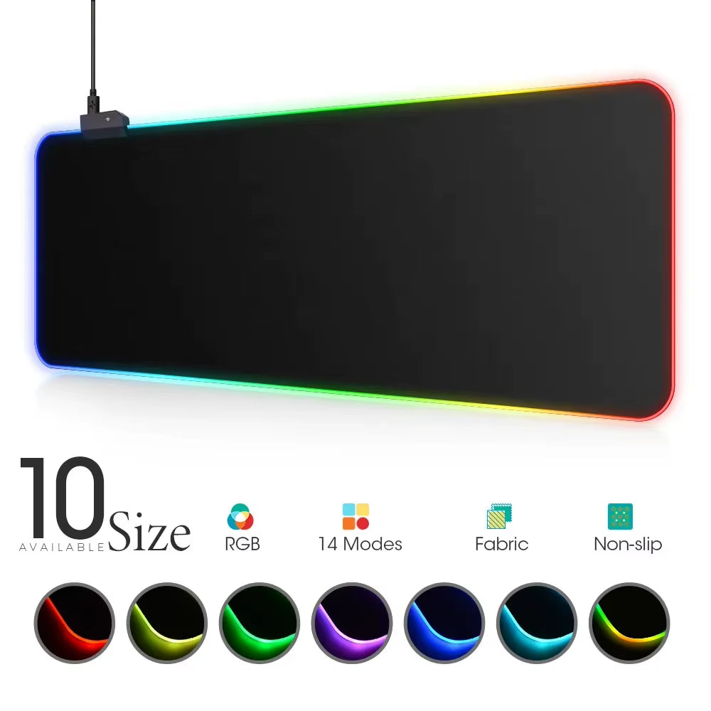 LED Light Mousepad RGB Keyboard Cover Desk-Mat Colorful Surface Black Mouse Pad Waterproof Multi-Size World Computer Gamer